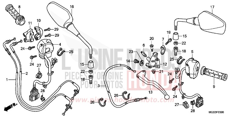 LEVIER DE GUIDON/COMMUTATEUR/CABLE (NC700X/XA) de NC700X Boîte Méca DARKNESS BLACK METALLIC (NH463) de 2013